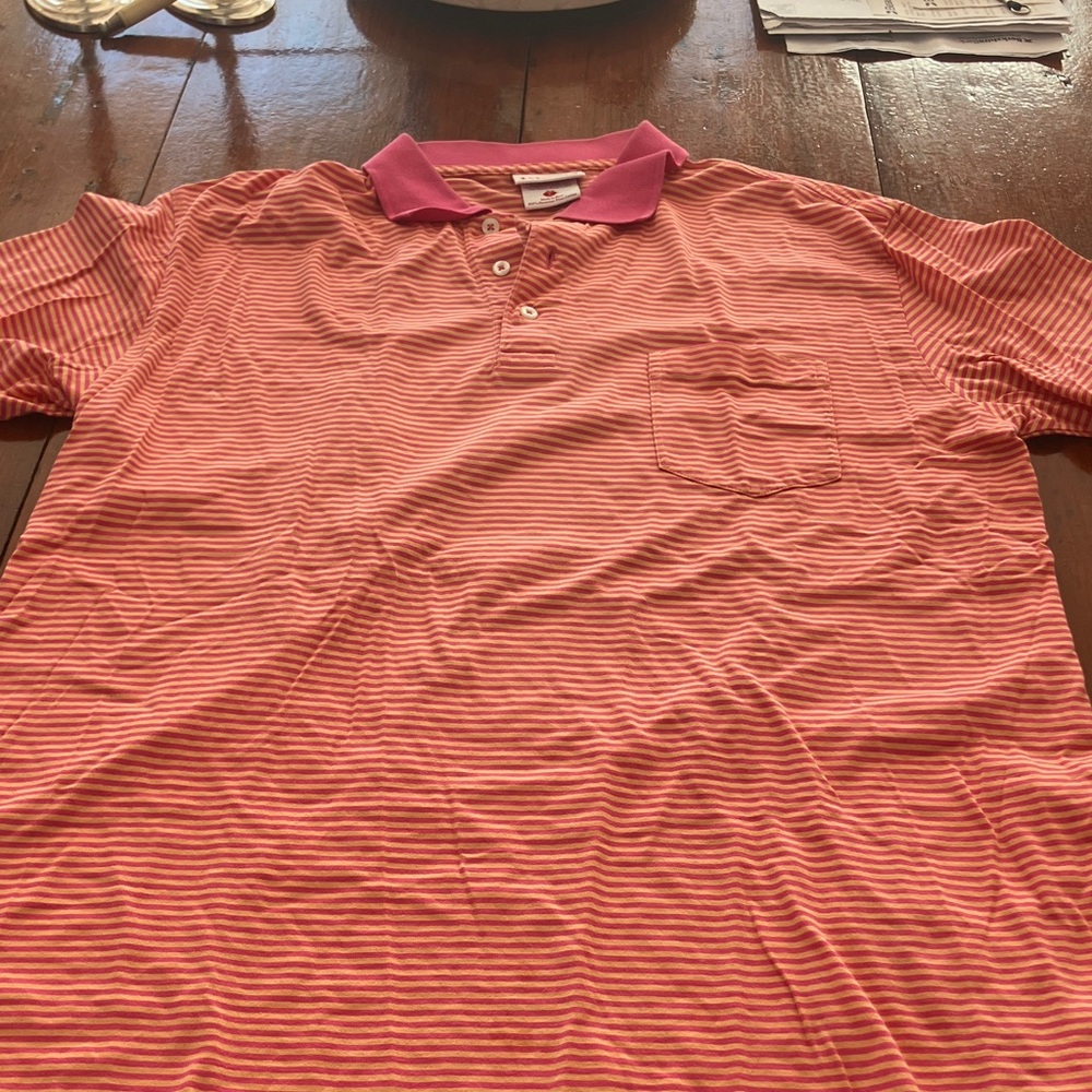 Red Men's Polo Shirt - Pink and White Stripes